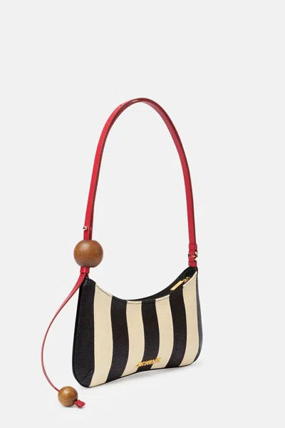 Jacquemus Le Bisou Perle Stripe Woven Raffia Shoulder Bag In Multi