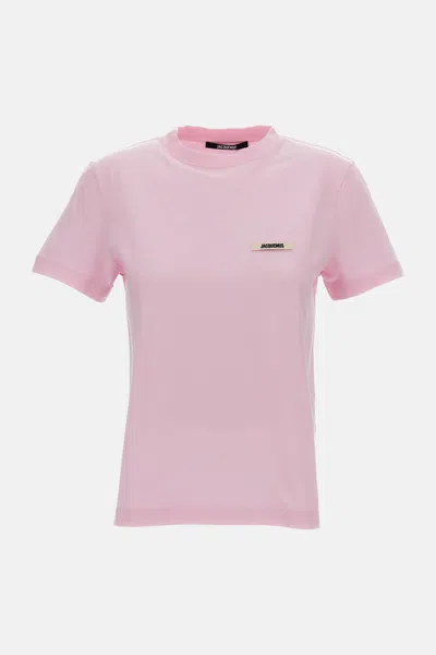 Jacquemus Pink Crew Neck T-shirt With Logo Patch On The Front In Cotton Woman