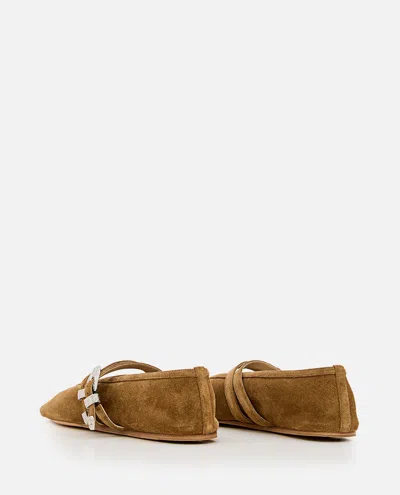Le Monde Beryl Pointed Suede Ballet Flats With Straps In Brown