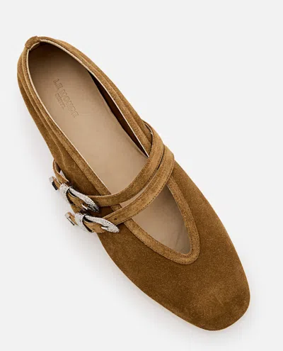 Le Monde Beryl Pointed Suede Ballet Flats With Straps In Brown