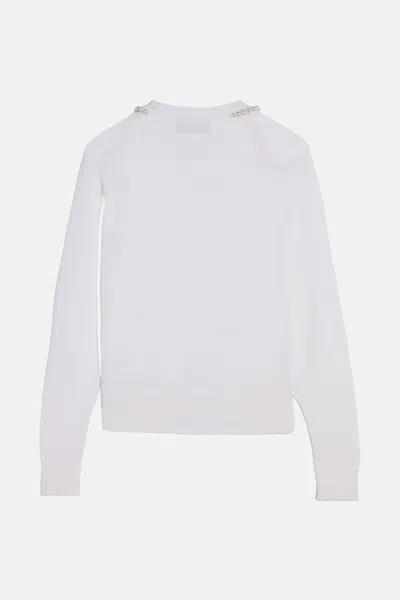 Simone Rocha Merino Silk Cardigan With Embroidered Pearl Neckline In White