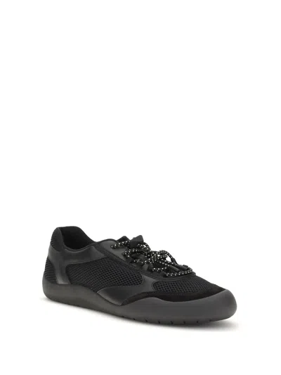 Prada Speedrock Leather And Mesh Fabric Sneakers Shoes In Black