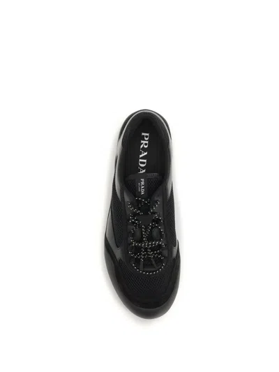 Prada Speedrock Leather And Mesh Fabric Sneakers Shoes In Black