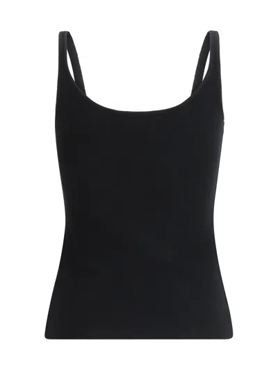 Off-white Stretch Cotton Tank Top Scoop Neckline In Black