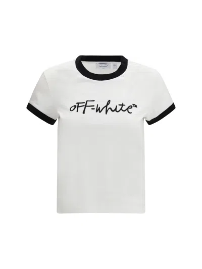 Off-white White Embroidered Script Fitted T-shirt In White