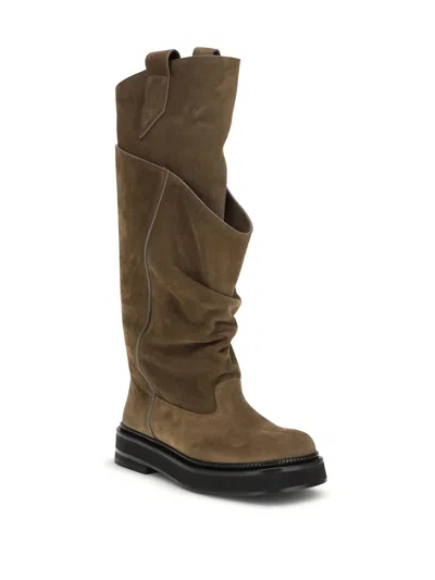 Attico Robin Passeggiata Suede Knee-high Boots In Brown