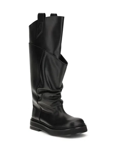 Attico Passeggiata Black Boots With Heel-tab And Rubber Sole In Leather Woman