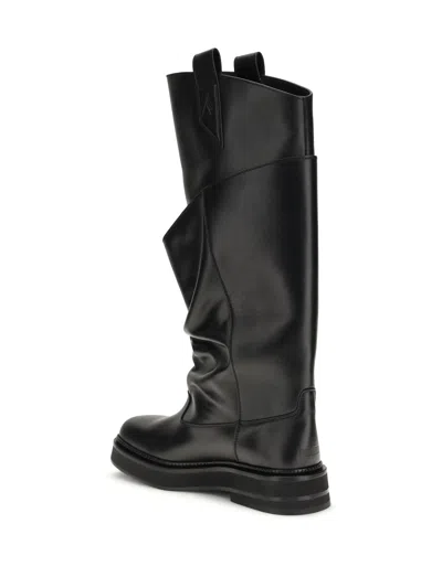 Attico Passeggiata Black Boots With Heel-tab And Rubber Sole In Leather Woman