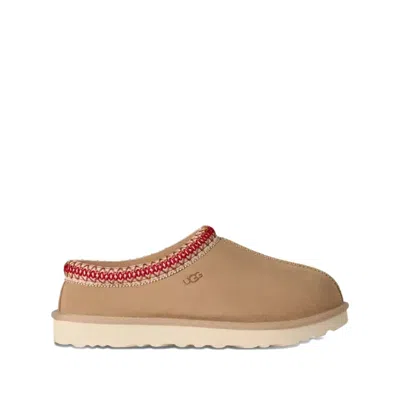 Ugg Tasman Ii Beige Mules With Round Toe And Embroidered Detail In Leather Woman In Brown