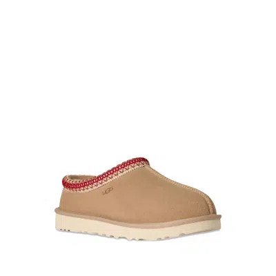 Ugg Tasman Ii Beige Mules With Round Toe And Embroidered Detail In Leather Woman In Brown