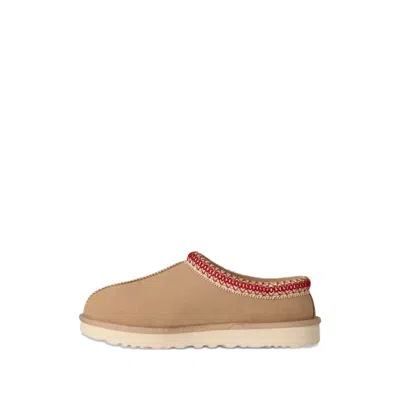 Ugg Tasman Ii Beige Mules With Round Toe And Embroidered Detail In Leather Woman In Brown