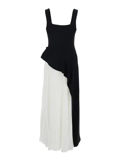 Simkhai Zayla Black And White Dress With Pleated Skirt And Squared Neckline In Tech Fabric Woman