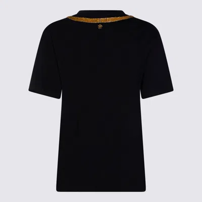 Roberto Cavalli Black T-shirt With Snake Embroidery