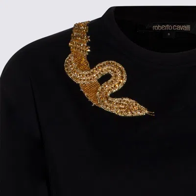 Roberto Cavalli Black T-shirt With Snake Embroidery