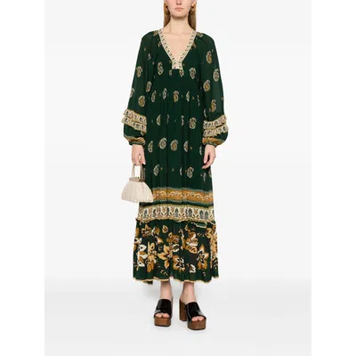 Farm Rio Ayla Green Maxi Dress With All-over Floral Motif In Viscose Woman
