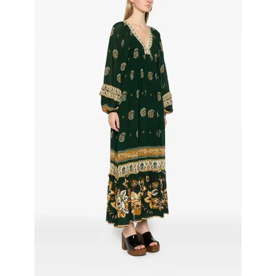 Farm Rio Ayla Green Maxi Dress With All-over Floral Motif In Viscose Woman