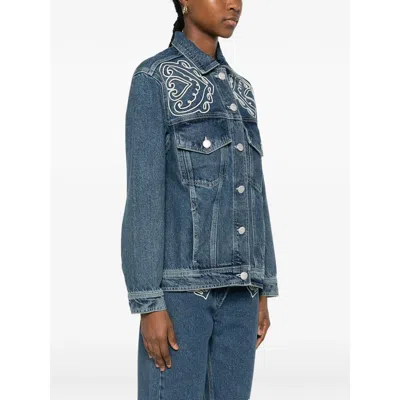 Farm Rio Denim Cornely Buttoned Embroidered Jacket In Blue