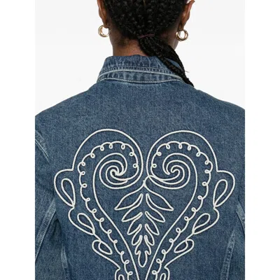 Farm Rio Denim Cornely Buttoned Embroidered Jacket In Blue