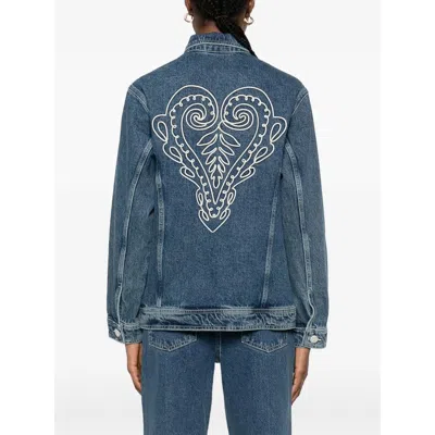 Farm Rio Denim Cornely Buttoned Embroidered Jacket In Blue