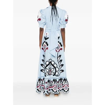 Farm Rio Blue Artisanal Embroidered Lace Front Bow Maxi Dress In Gray