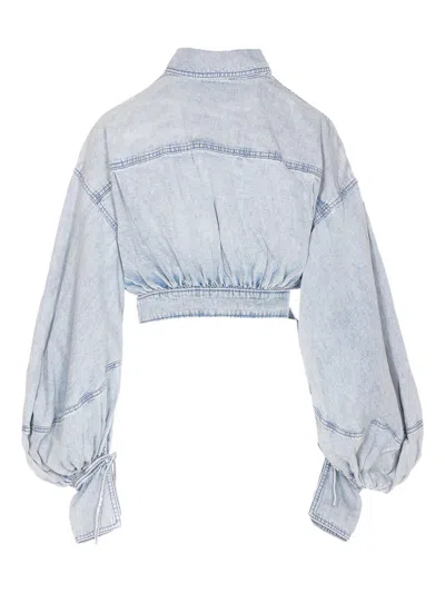 Zimmermann Rebellion Denim Wrap Top Tops Blue In Multi
