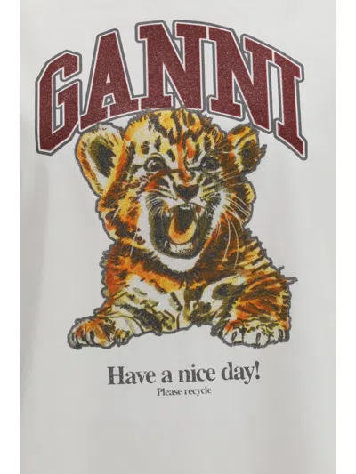 Ganni Womens Bright White Tiger-print Round-neck Cotton-jersey T-shirt Xl