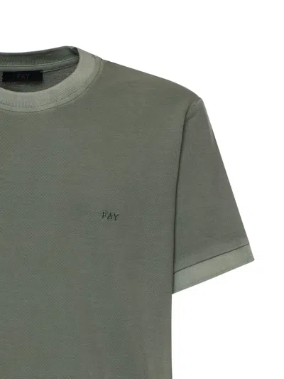 Fay Logo-embroidered T-shirt In Gray