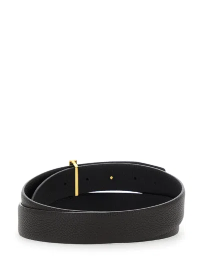 Tom Ford Brown Belt With T-plaque On The Front In Grained Leather Man In Black