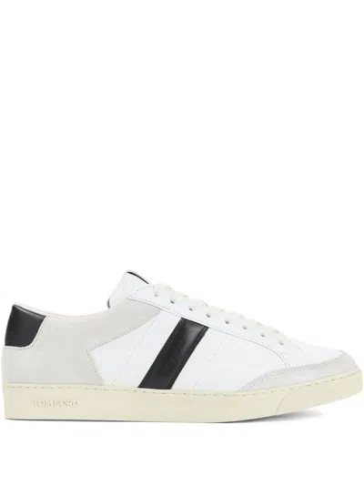 Tom Ford Panelled Suede And Grained Leather Sneakers In White