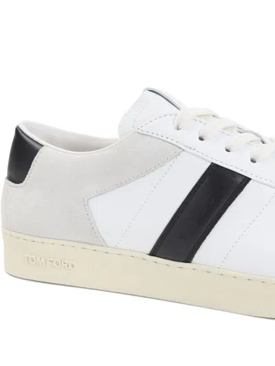 Tom Ford Panelled Suede And Grained Leather Sneakers In White