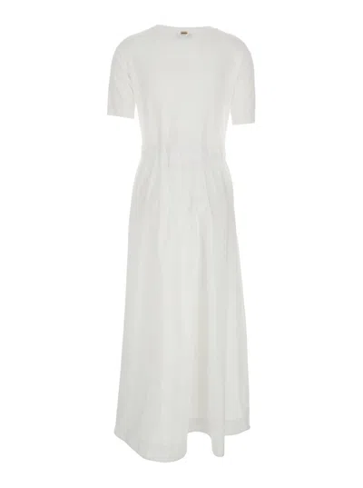 Herno White Crewneck Long Dress With Front Knot In Tech Fabric Woman In Gray