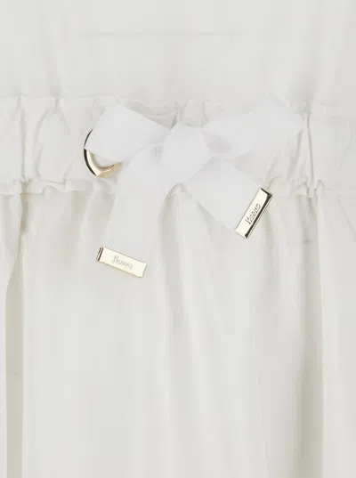 Herno White Crewneck Long Dress With Front Knot In Tech Fabric Woman In Gray