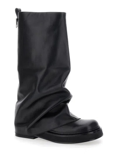 Attico Robin Black Boots With Square Toe And Logo Plaque On The Rear In Leather Woman