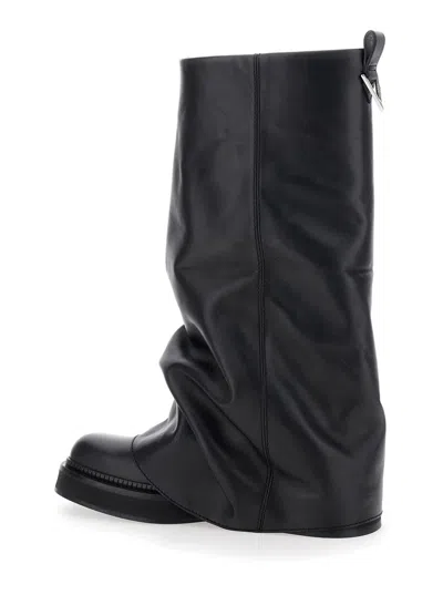 Attico Robin Black Boots With Square Toe And Logo Plaque On The Rear In Leather Woman