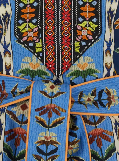 Farm Rio Blue Dress With V-neck And All-over Floral Motif In Fabric Woman In Multi