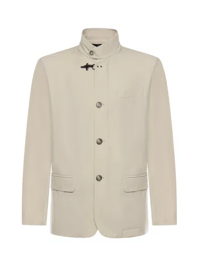 Fay Button-fastening Jacket In Brown