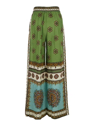 Alemais Contina Multicolor Pants With Elastic Drawstring Waist And All-over Print In Viscose Woman In Green