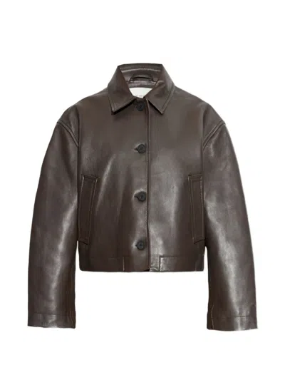 Studio Nicholson Hain Leather Jacket Collared Cropped Design In Blue