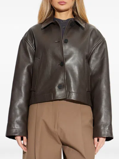 Studio Nicholson Hain Leather Jacket Collared Cropped Design In Blue
