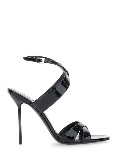 Paris Texas Lidia Black Sandals With High Stiletto Heel And Criss-crossed Ankle Strap In Patent Leather Woman