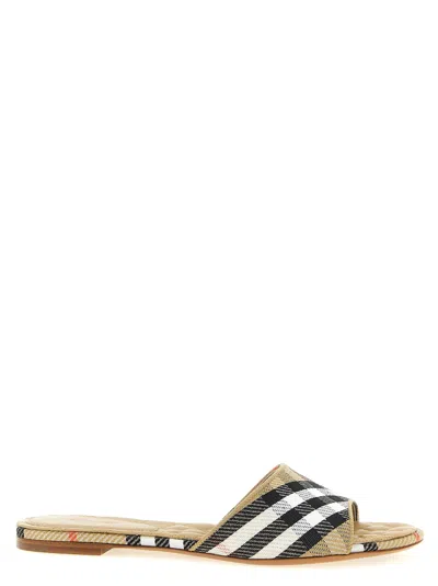 Burberry Sloane Slides Check Pattern Flat Sole Open Toe In Neutral