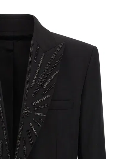 Balmain Crystal Blazer Single Breasted Tailored Jacket In Black