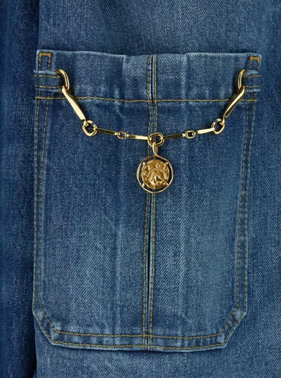 Chloé Blue Jacket With High Neck And Chain Detail On The Front In Denim Woman