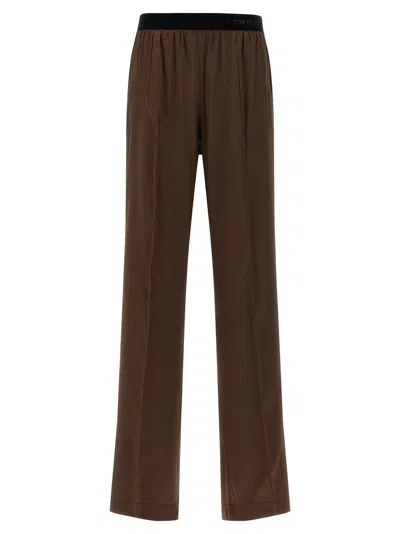 Tom Ford Silk Pants In Brown