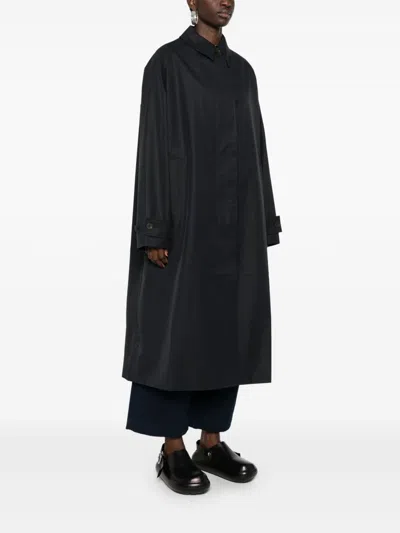 Studio Nicholson Black Coat With Concealed Button Placket In Black