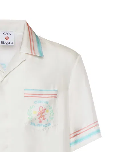 Casablanca Silk Shirt Short Sleeves Graphic Print Pocket In White