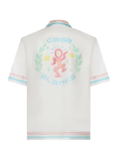 Casablanca Silk Shirt Short Sleeves Graphic Print Pocket In White