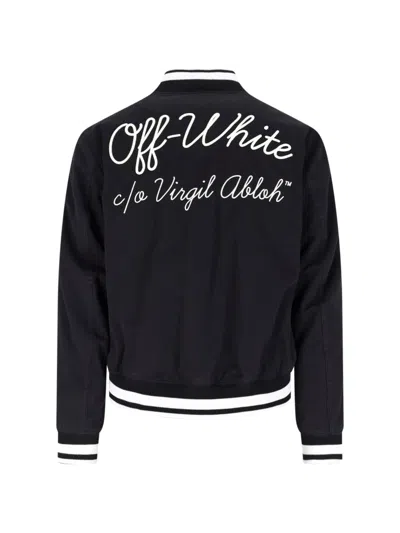 Off-white Black Polyester Bomber Jacket With Contrast Detailing In Blue