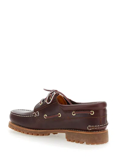 Timberland Authentic Brown Loafers With Embossed Logo On The Side In Leather Man In Burgundy