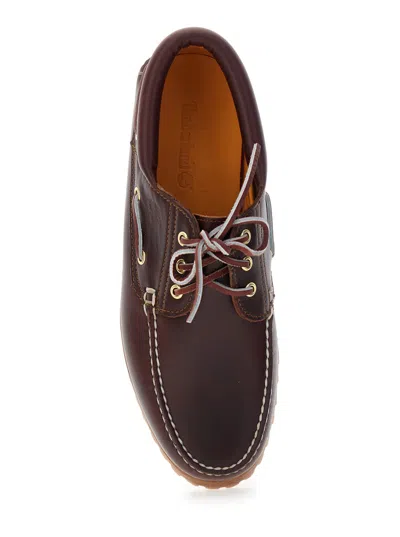 Timberland Authentic Brown Loafers With Embossed Logo On The Side In Leather Man In Burgundy